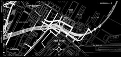 This is a map of the Big Dig.  Dark grey lines show the underground interstate, white lines are streets requiring renovation.
